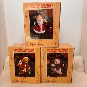 Bundle of 3: Santa, Snowman & Teddy Bear Rustic Christmas Ornaments